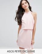 Asos Petite Mini Dress With Crop Top Layer And High Neck - Pink