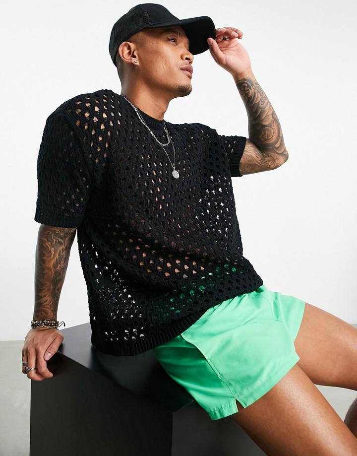 Asos Design Pointelle Sweater In Black