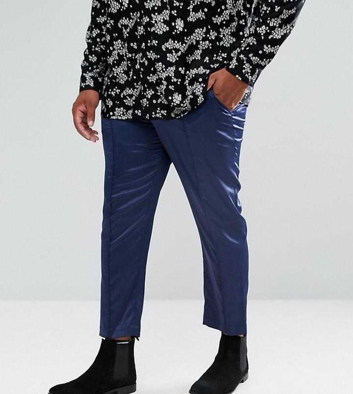Asos Plus Skinny Crop Smart Pants In Navy Sateen With Piping - Navy