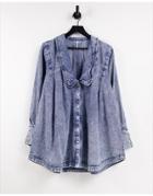 We The Free By Free People Charlie Oversized Shirt With Collar In Light Washed Denim-blues