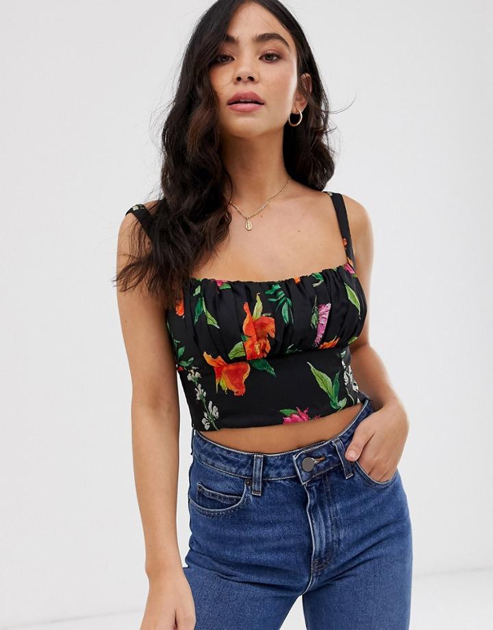 Skylar Rose Square Neck Structured Top In Floral - Black