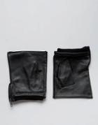 Asos Fingerless Leather Gloves In Black - Black