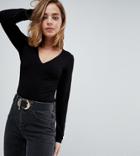 Asos Design Petite Ultimate Top With Long Sleeve And V-neck In Black