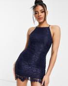 Ax Paris Peplum Hem Lace Dress In Navy