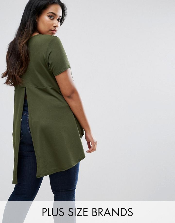 Ax Paris Plus T-shirt With Dip Hem - Green