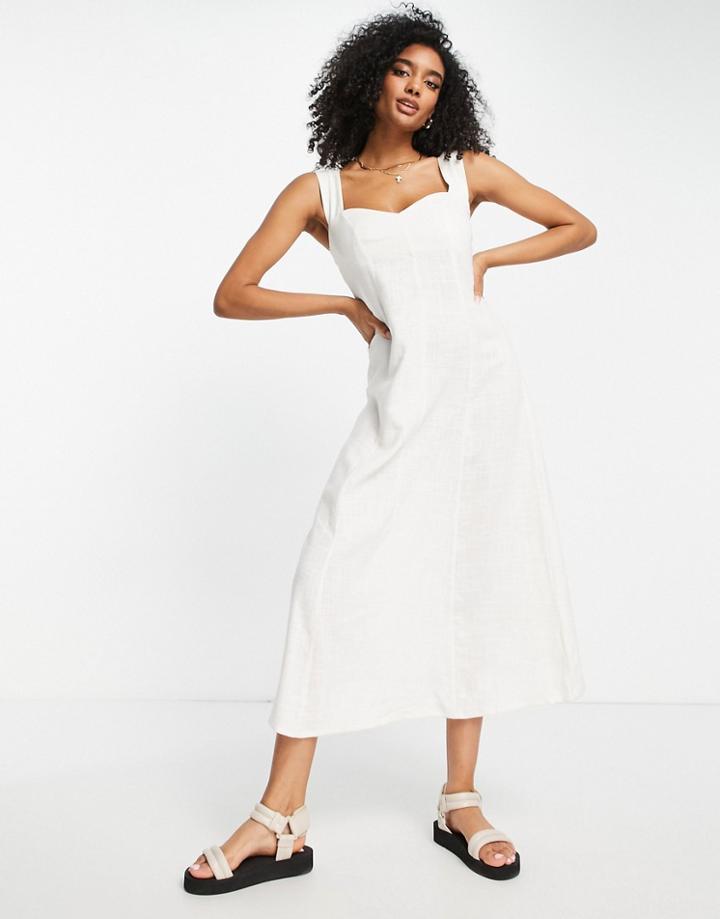 Asos Design Sweetheart Neck Shirred Back Midi Sundress In Linen In White