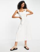 Asos Design Sweetheart Neck Shirred Back Midi Sundress In Linen In White