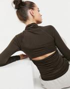 Asos 4505 Long Sleeve High Neck Top With Back Cut Out Detail-brown