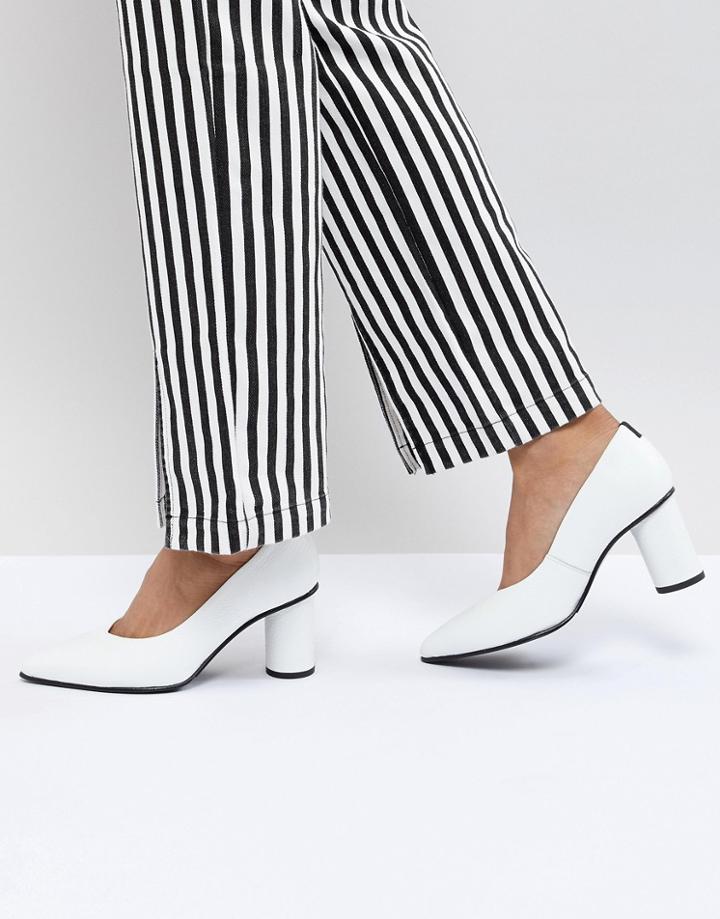 Selected Femme Leather Court Shoe With Round Heel-white