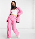 Asos Design Petite Slim Dad Suit Slide Pants In Perfect Pink