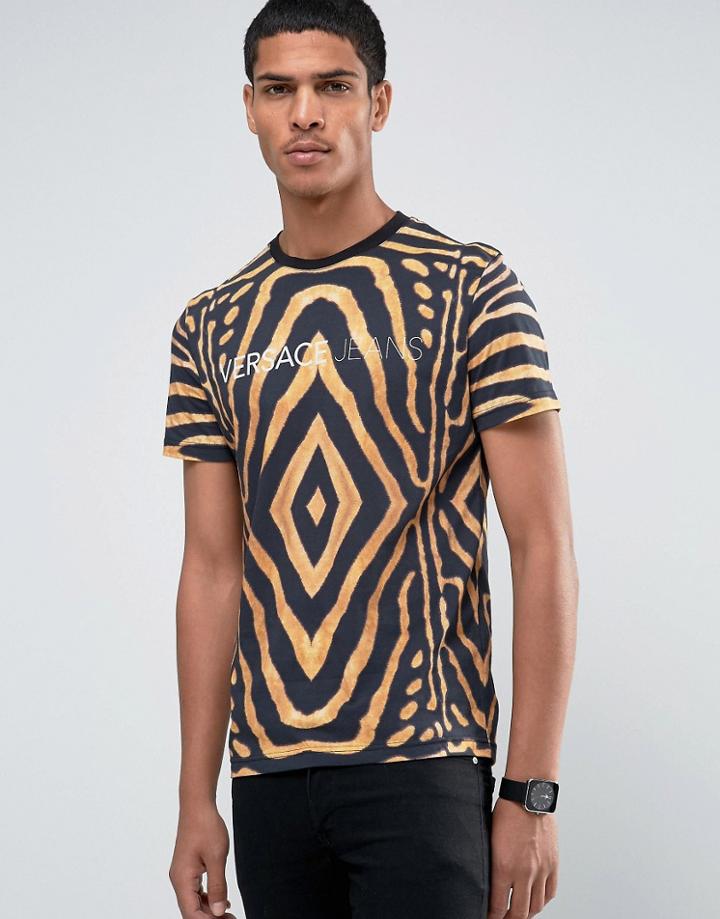 Versace T-shirt In Animal Print - Black