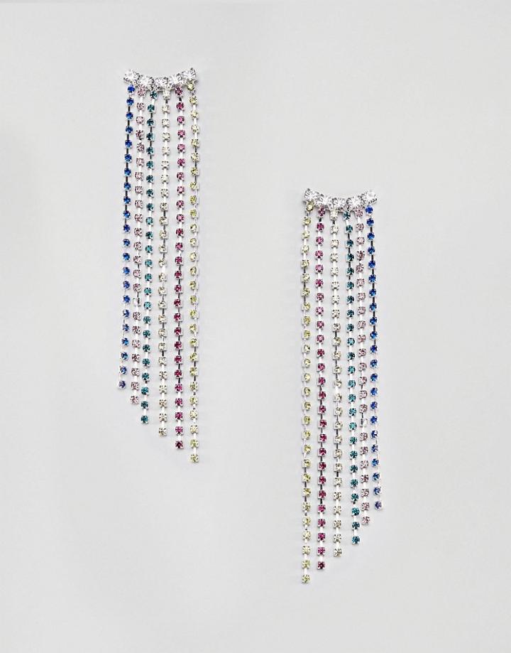 Asos Design Earrings With Rainbow Crystal Drop Design In Silver - Silver