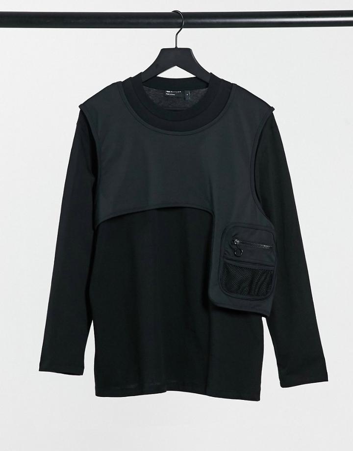 Asos Design Relaxed Long Sleeve T-shirt With Scuba Harness-black