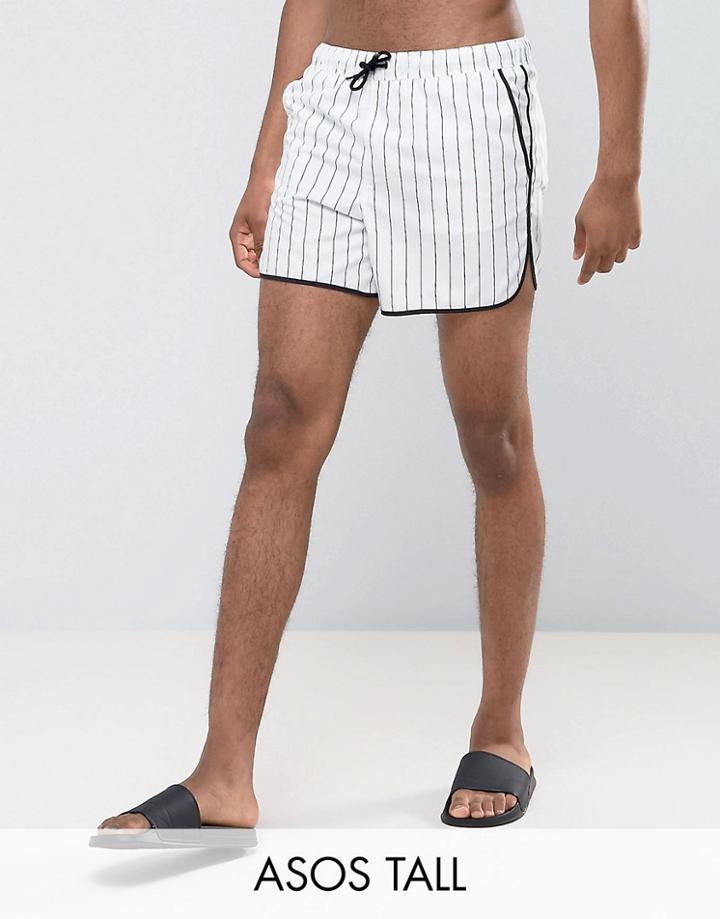Asos Tall Runner Swim Shorts In White With Vertical Stripe - White