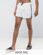 Asos Tall Runner Swim Shorts In White With Vertical Stripe - White