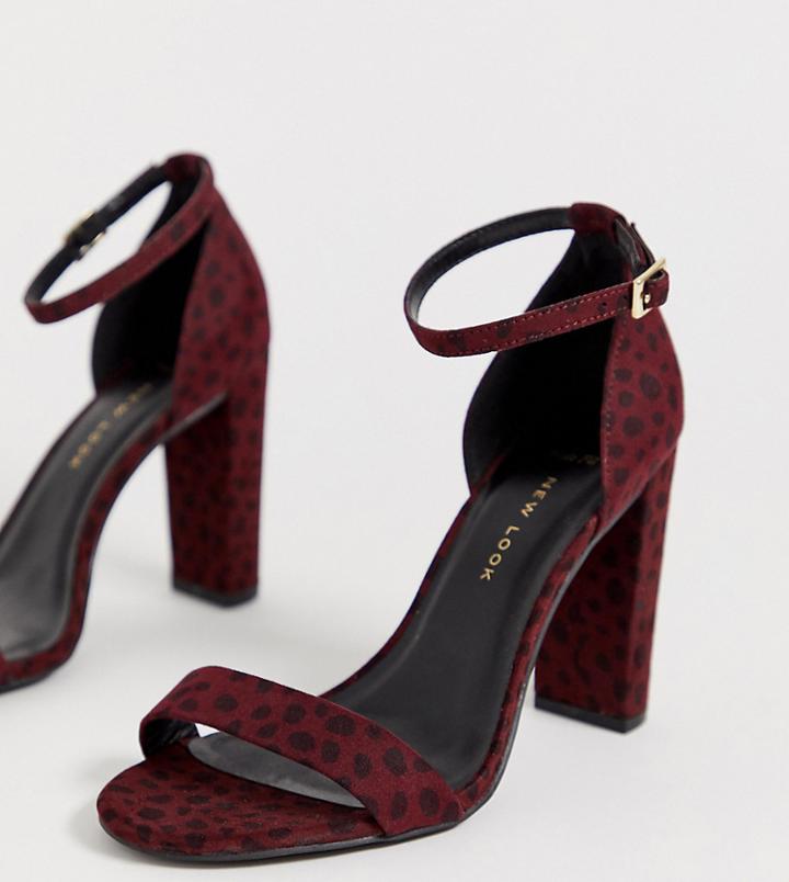 New Look Wide Fit Cheetah Block Heel In Red - Red