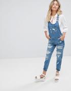 Parisian Distressed Denim Overalls - Blue