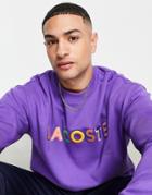 Lacoste Text Logo Crew Neck Sweatshirt In Purple