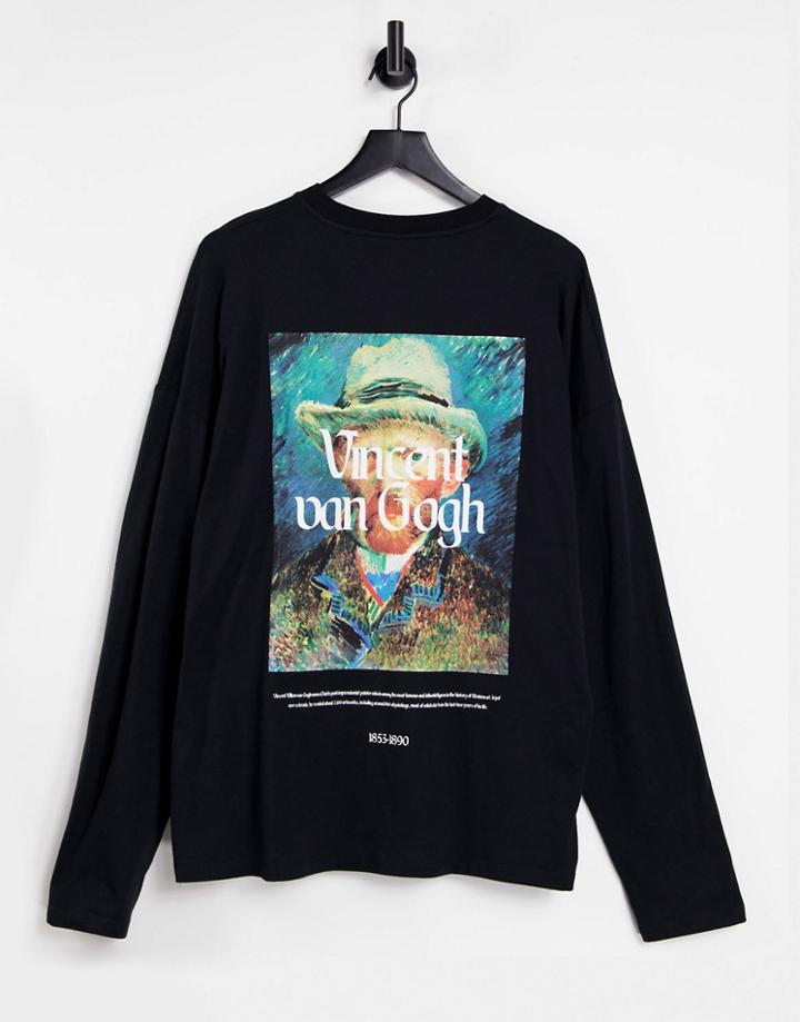 Asos Design Oversized Long Sleeve T-shirt With Van Gogh Print In Black