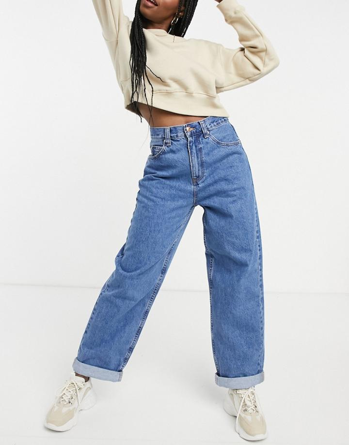 Stradivarius Recycled Cotton Oversized Mom Fit Jean In Medium Blue-blues