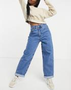 Stradivarius Recycled Cotton Oversized Mom Fit Jean In Medium Blue-blues
