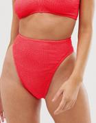 Asos Design Mix And Match Crinkle High Leg High Waist Bikini Bottom In Shiny Red - Red