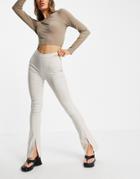 Bershka Flare Pants With Cut Out Waistband In Ecru-white