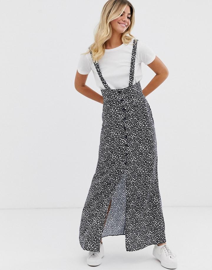 Asos Design Mono Print City Maxi Pinafore Skirt-multi