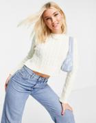 Stradivarius Cropped Cable Detail Sweater In Ecru-white