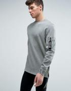 Jack & Jones Core Longline Sweatshirt With Cuff Print And Arm Pocket - Gray