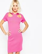 Asos Dress With Cut Out Detail And Zip Back In Structured Knit - Pink