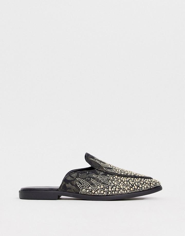Asos Design Loafers In Black Faux Suede With All Over Jewel Encrusted Detail