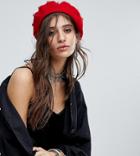 Sacred Hawk Beret With All Over Studs - Red