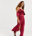True Decadence Petite Asymmetric Maxi Skirt Two-piece With Ruffle Hem In Raspberry - Pink