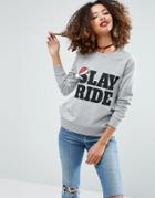 Asos Holidays Sweatshirt With Slay Ride Print - Gray