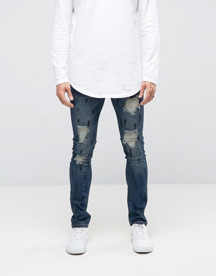 Dirty Denim Paint Distressed Jean - Blue