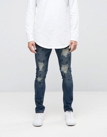 Dirty Denim Paint Distressed Jean - Blue