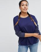 Asos Curve Contrast Marl T-shirt With Long Sleeves - Navy