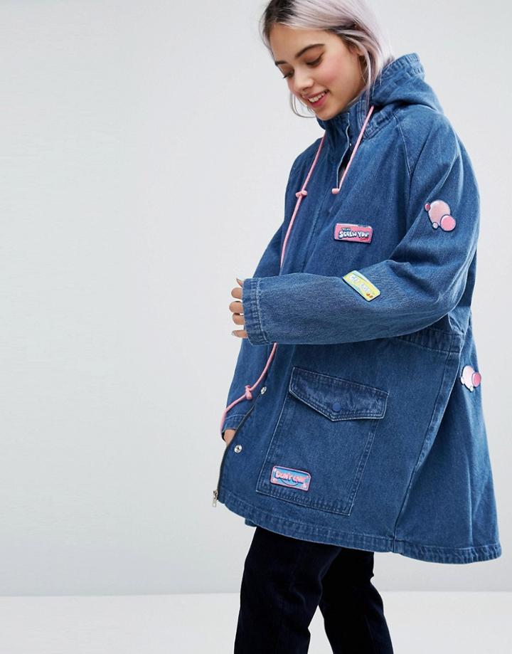 Lazy Oaf Bubble Denim Parka Jacket - Blue