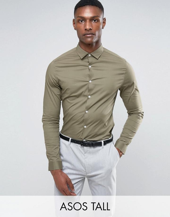 Asos Tall Skinny Shirt In Light Khaki - Green