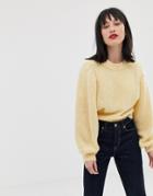 Asos Design Sweater In Lofty Yarn With Volume Sleeve - Cream