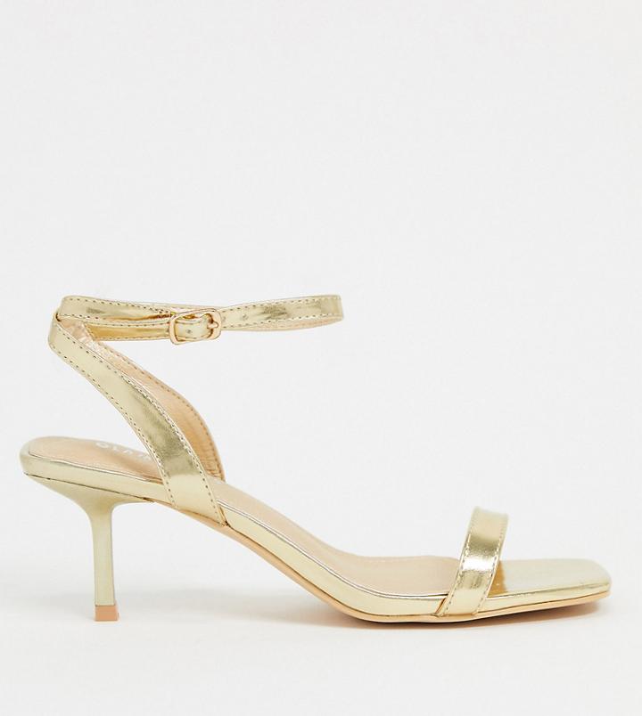Glamorous Wide Fit Heeled Sandals With Ankle Strap In Gold