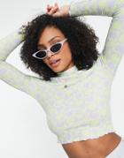 Miss Selfridge Long Sleeve Textured Graphic Heart Print Funnel Neck Top-multi