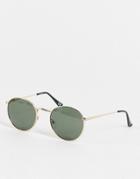 Asos Design 90s Round Sunglasses In Gold Metal With Smoke Lens - Gold