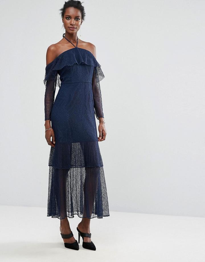 Keepsake Wide Awake Frill Maxi Dress - Navy