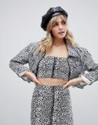 Liquor N Poker Leopard Print Cropped Denim Jacket - Multi