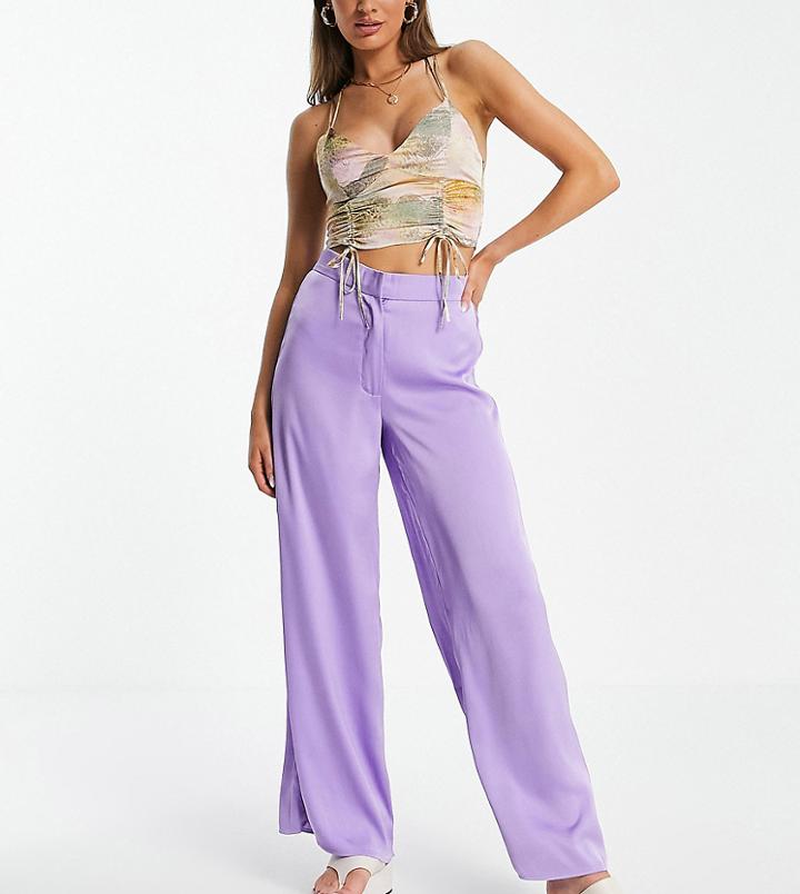 Vila Exclusive Satin Wide Leg Pants In Purple - Part Of A Set