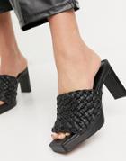 Asos Design Honey Platform Mid Heeled Sandals In Black Weave