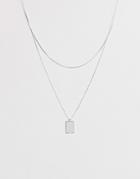Weekday Chain Necklace With Square Pendant In Silver - Silver