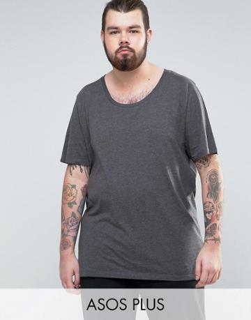 Asos Plus Longline T-shirt With Scoop Neck - Gray